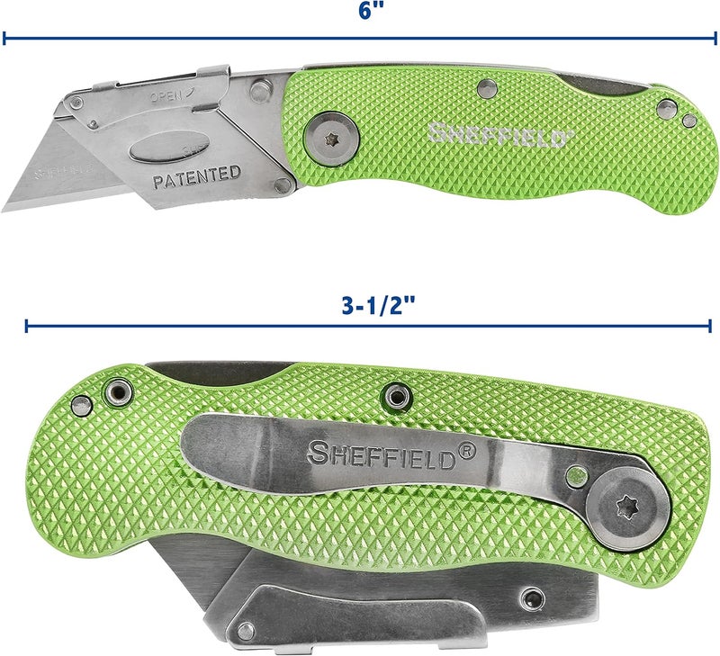 Sheffield Folding Utility Knife, Accepts Standard Utility Knife Blades, Box Cutter Aluminum Handle, Razor Blades Included, For Home, Office, Trades, and Warehouse - Image 2